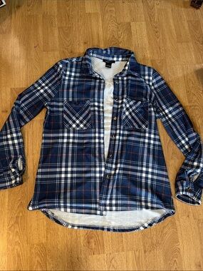 Robert Louis Blue Plaid Shirt with White and Red Accents
